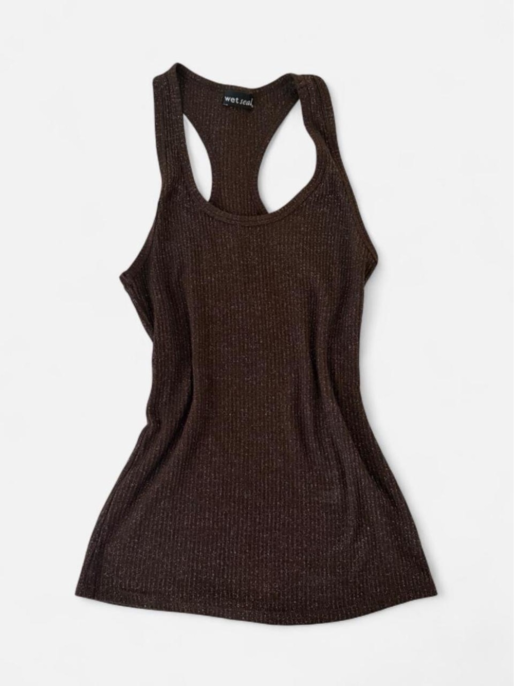 Y2K Wet Seal Chocolate Brown Ribbed Sparkly Tank